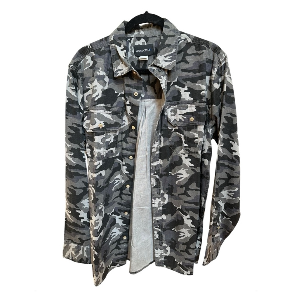 Stone Creek Military Camo Button Down Shirt, M
